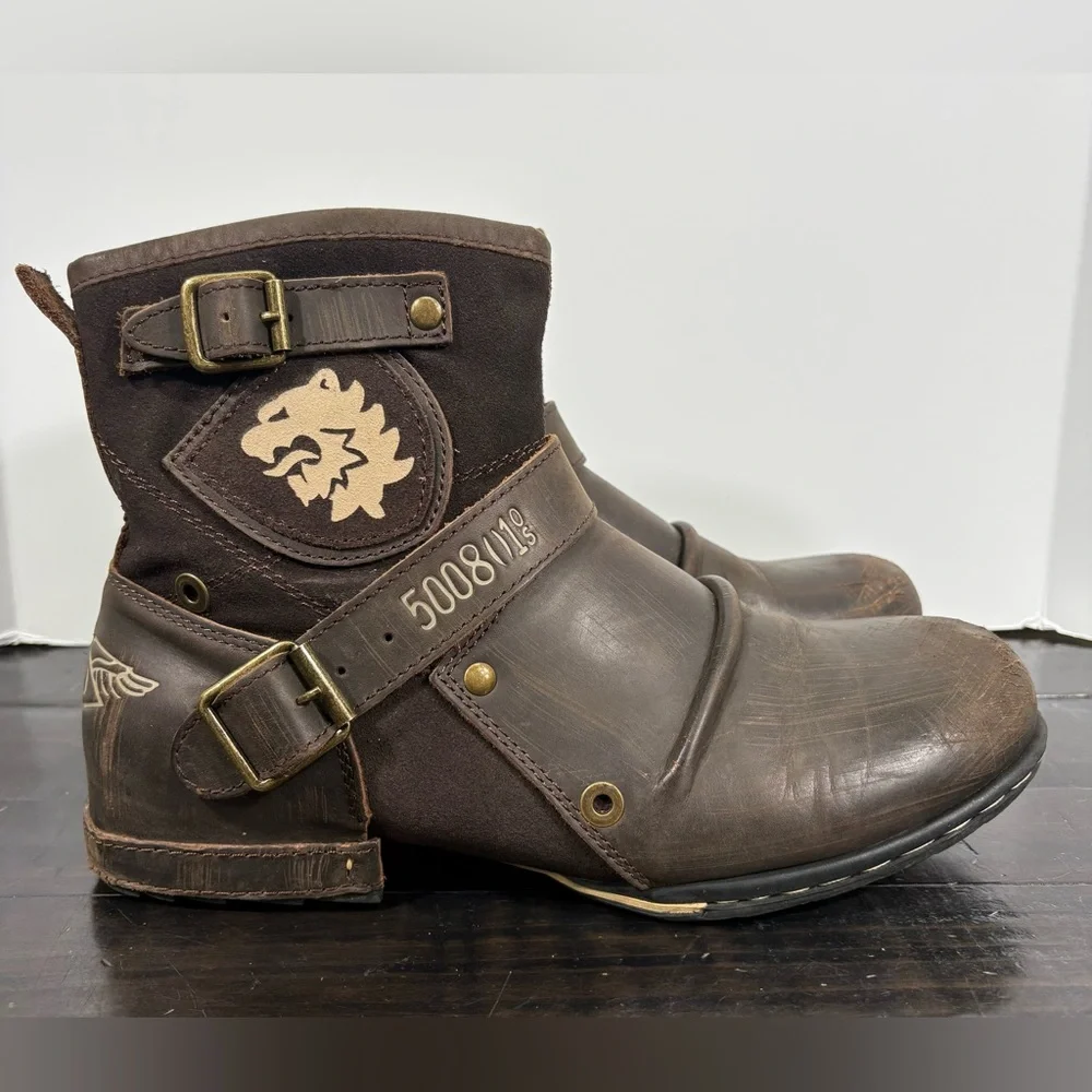 OSSTONE Leather Moto Boots Style OS-5008-1-DA1B1- LIKE NEW!